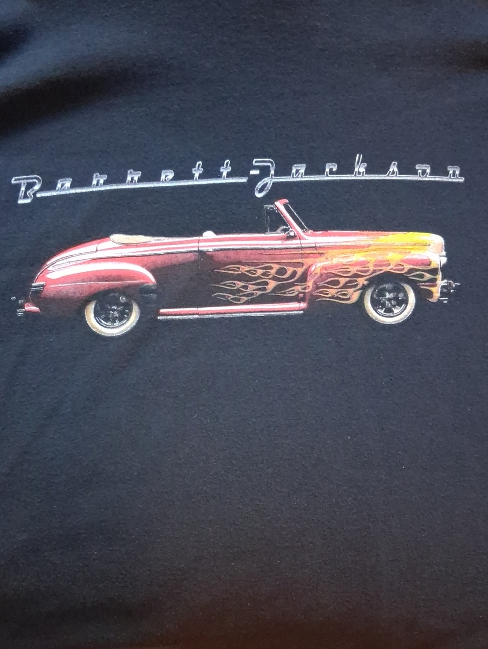 Men’s Black Graphic Tee with Barrett Jackson Vintage Car Print on back